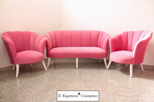 Salotto Grande Perla in velluto rosa