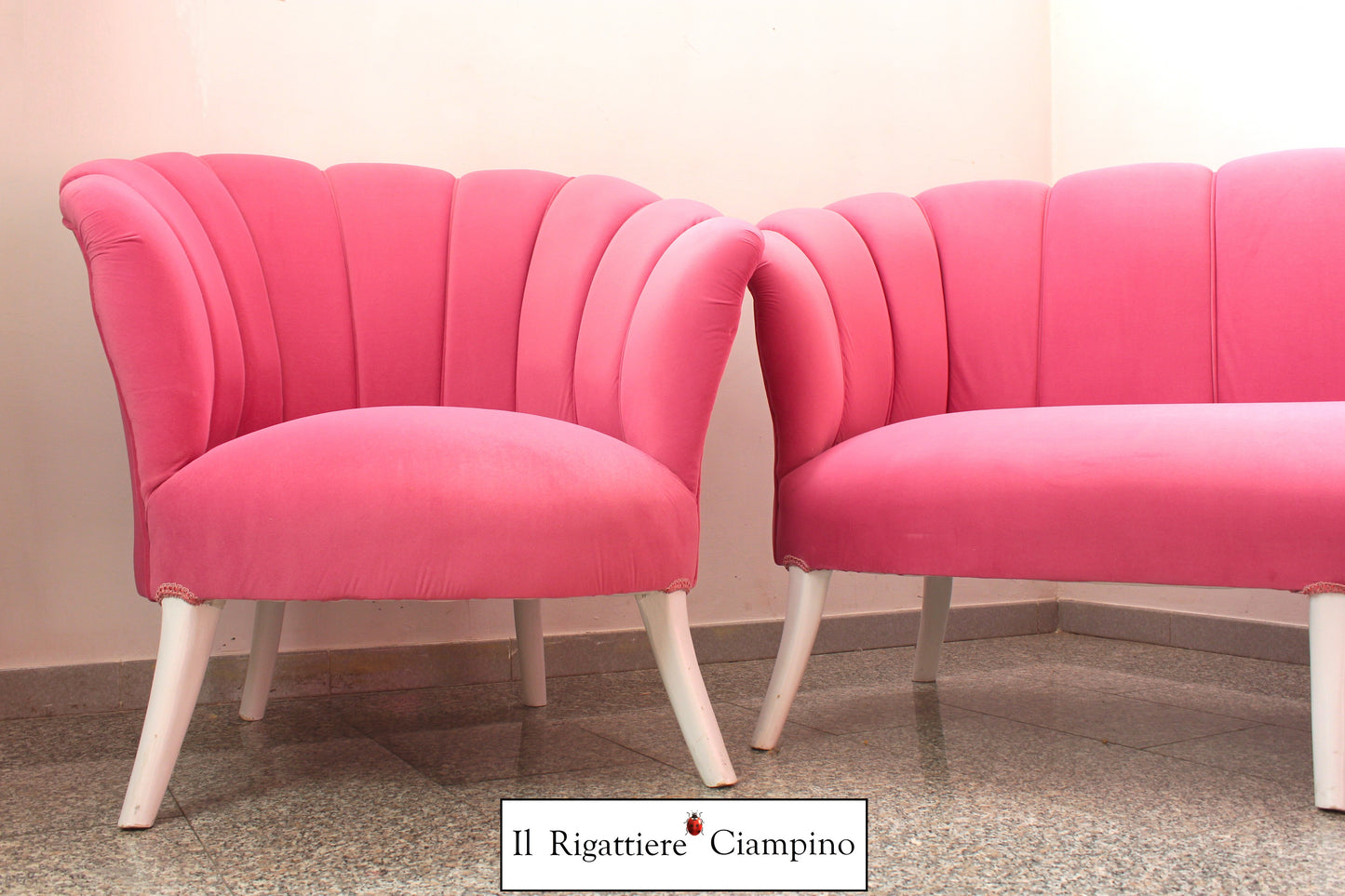 Salotto Grande Perla in velluto rosa