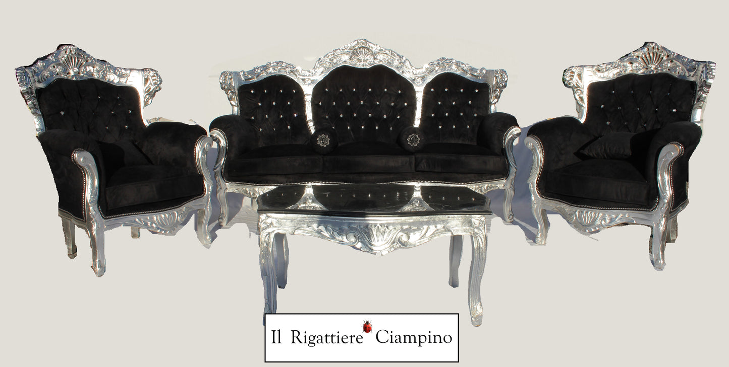 Salotto completo stile barocco in velluto nero