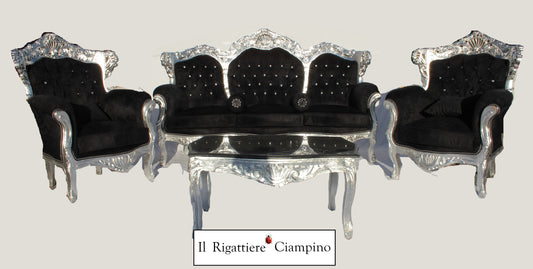 Salotto completo stile barocco in velluto nero