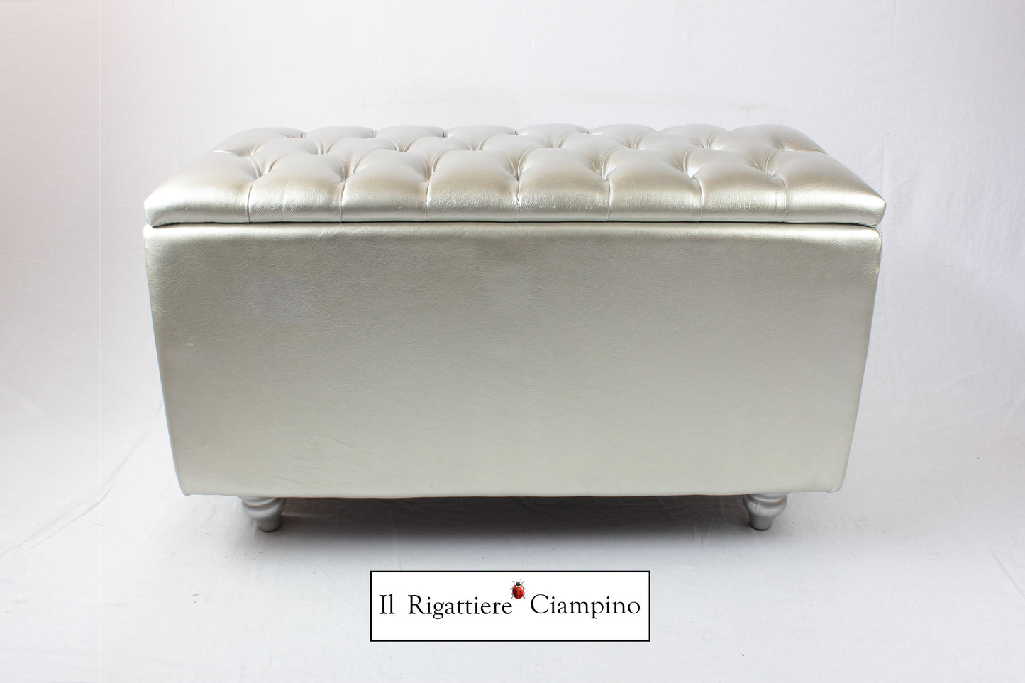 Box contenitore Daisy, ecopelle lucida argento
