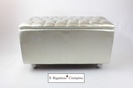 Box contenitore Daisy, ecopelle lucida argento