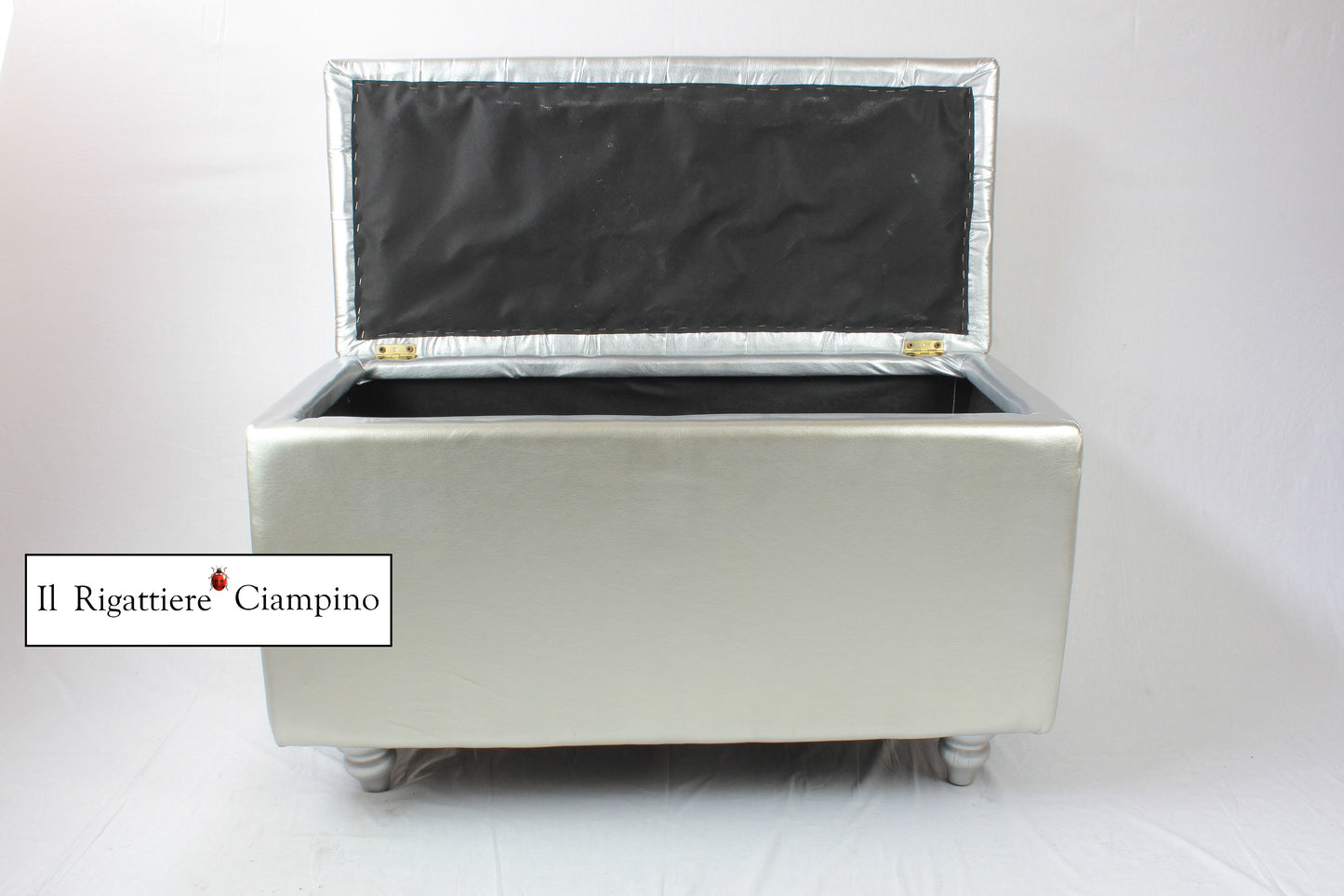 Box contenitore Daisy, ecopelle lucida argento