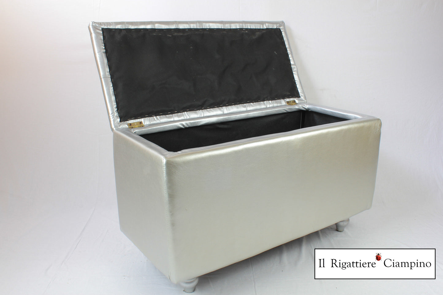 Box contenitore Daisy, ecopelle lucida argento