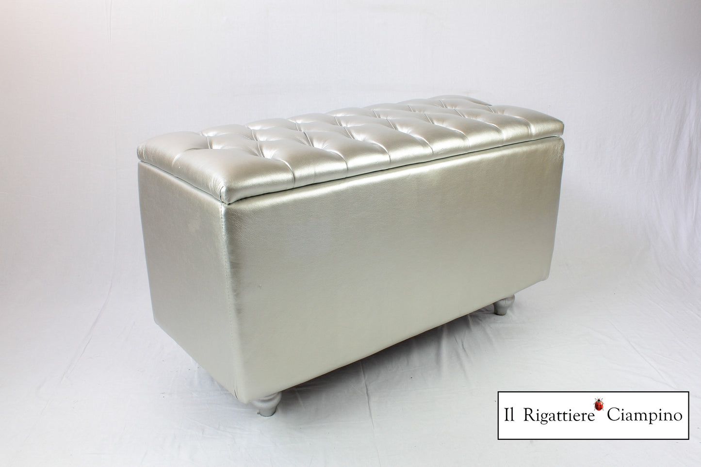 Box contenitore Daisy, ecopelle lucida argento