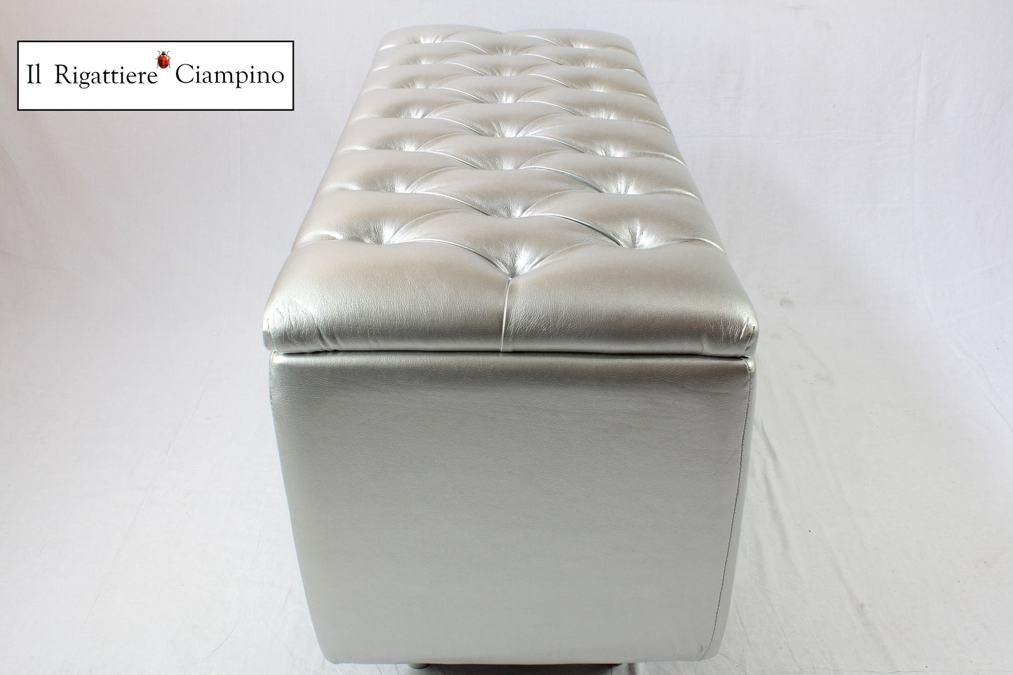 Box contenitore Daisy, ecopelle lucida argento
