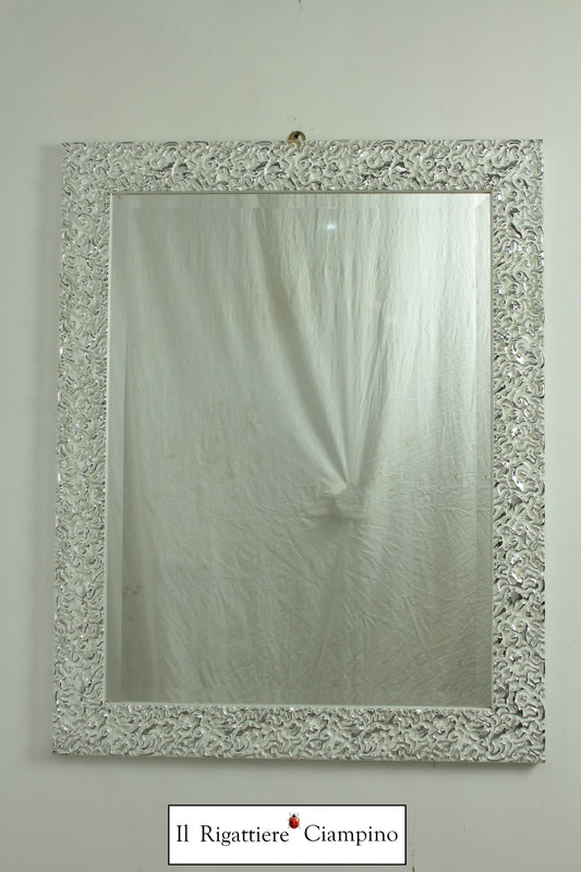 Specchio molato cornice bianca con rifiniture argento 75 x 95