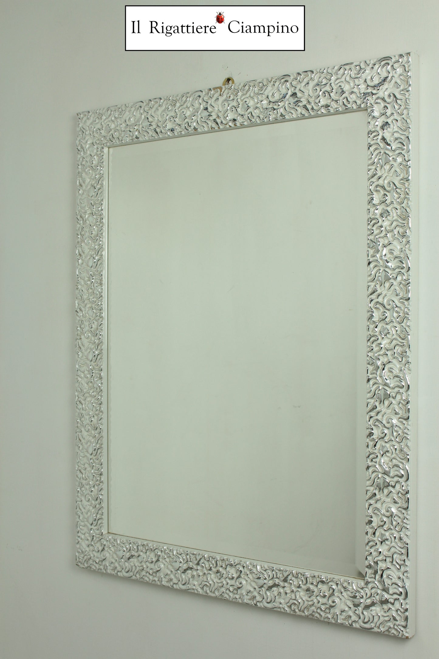 Specchio molato cornice bianca con rifiniture argento 75 x 95