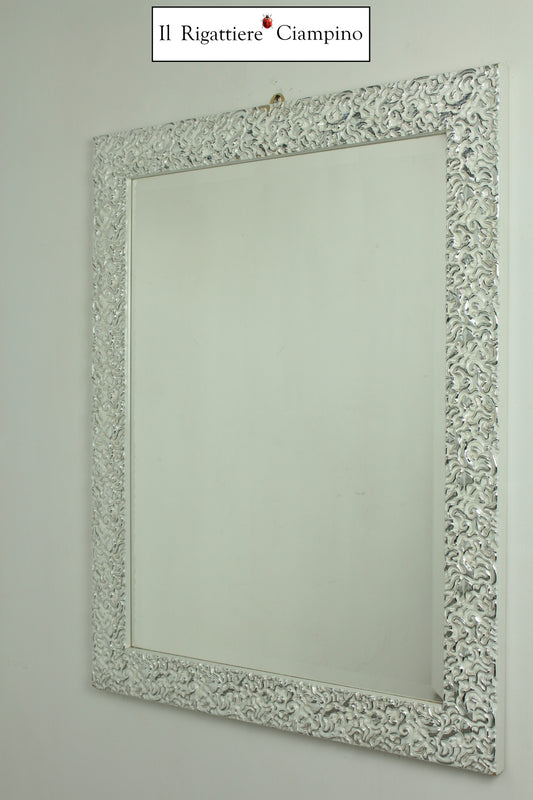 Specchio molato cornice bianca con rifiniture argento 75 x 95