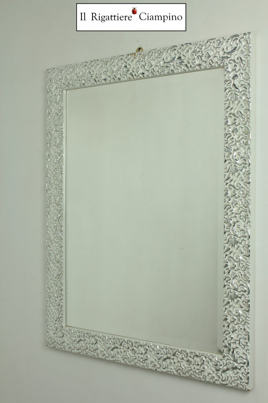 Specchio molato cornice bianca con rifiniture argento 75 x 95