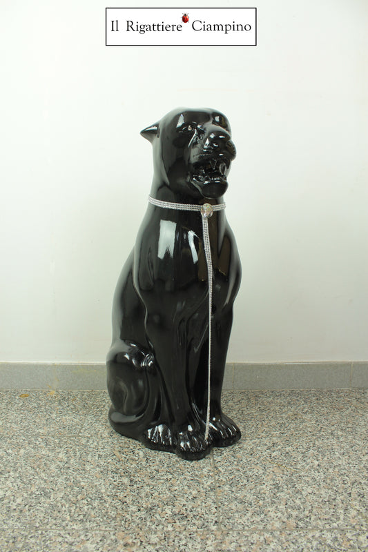 Pantera nera Swarovski statua in ceramica
