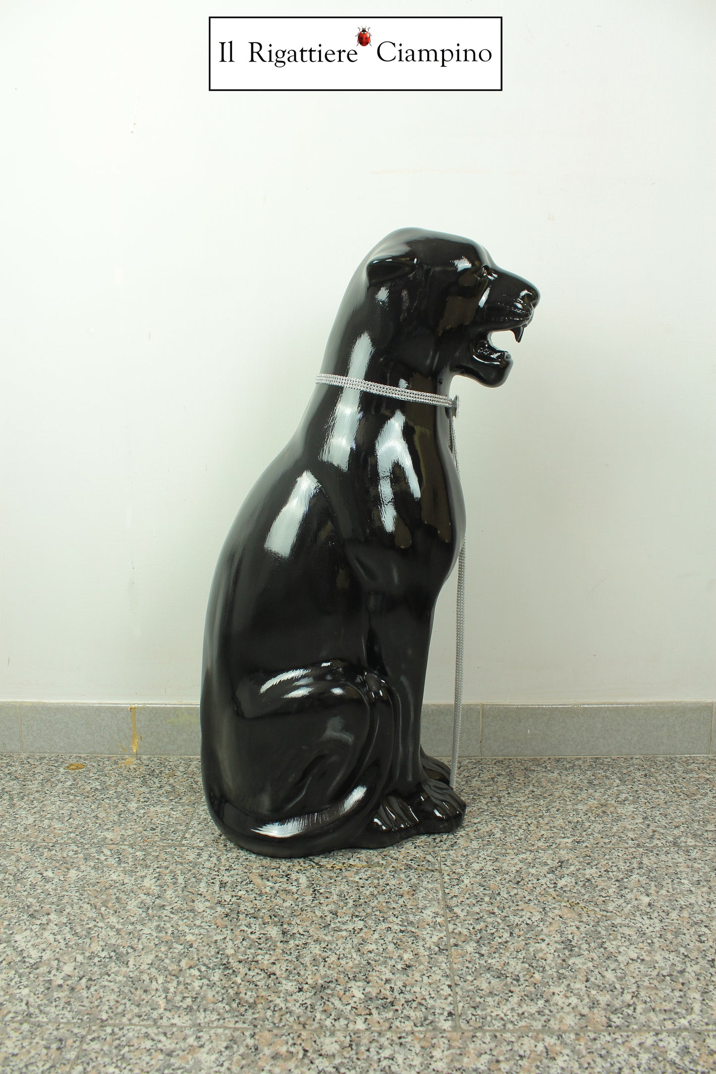 Pantera nera Swarovski statua in ceramica