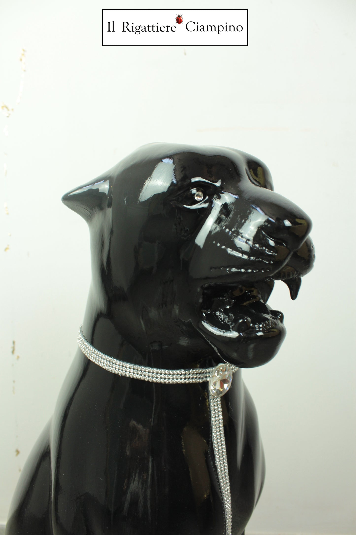 Pantera nera Swarovski statua in ceramica