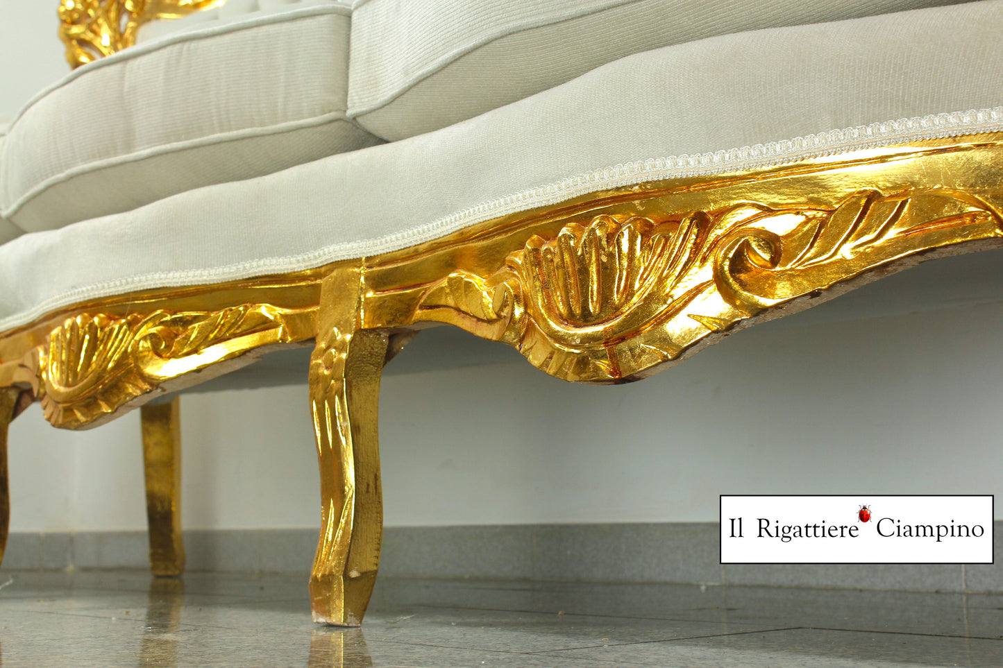 Salotto completo stile Barocco oro e grigio in velluto