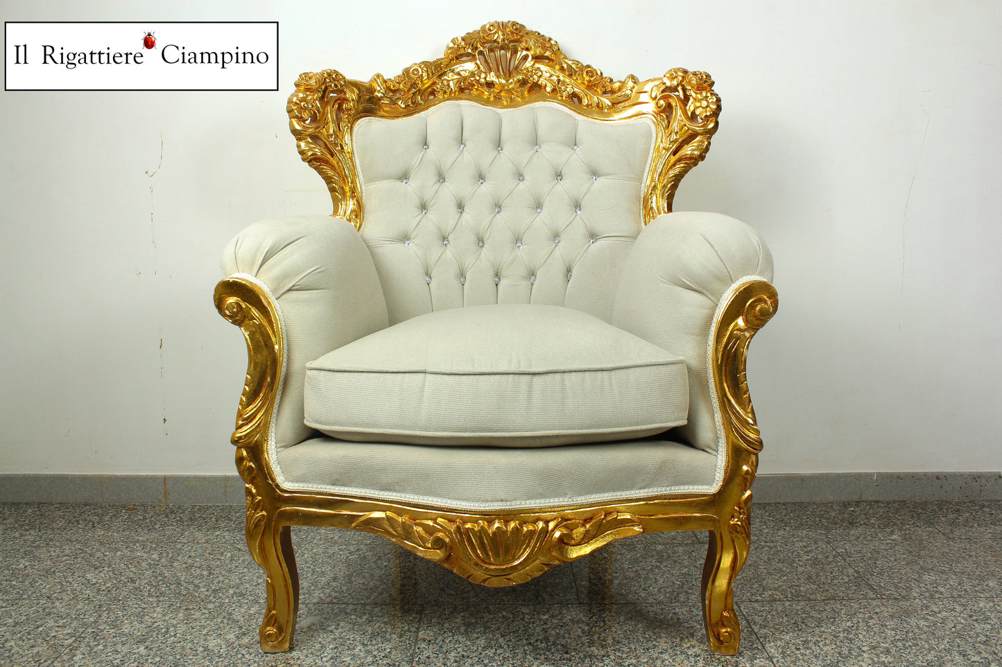 Salotto completo stile Barocco oro e grigio in velluto