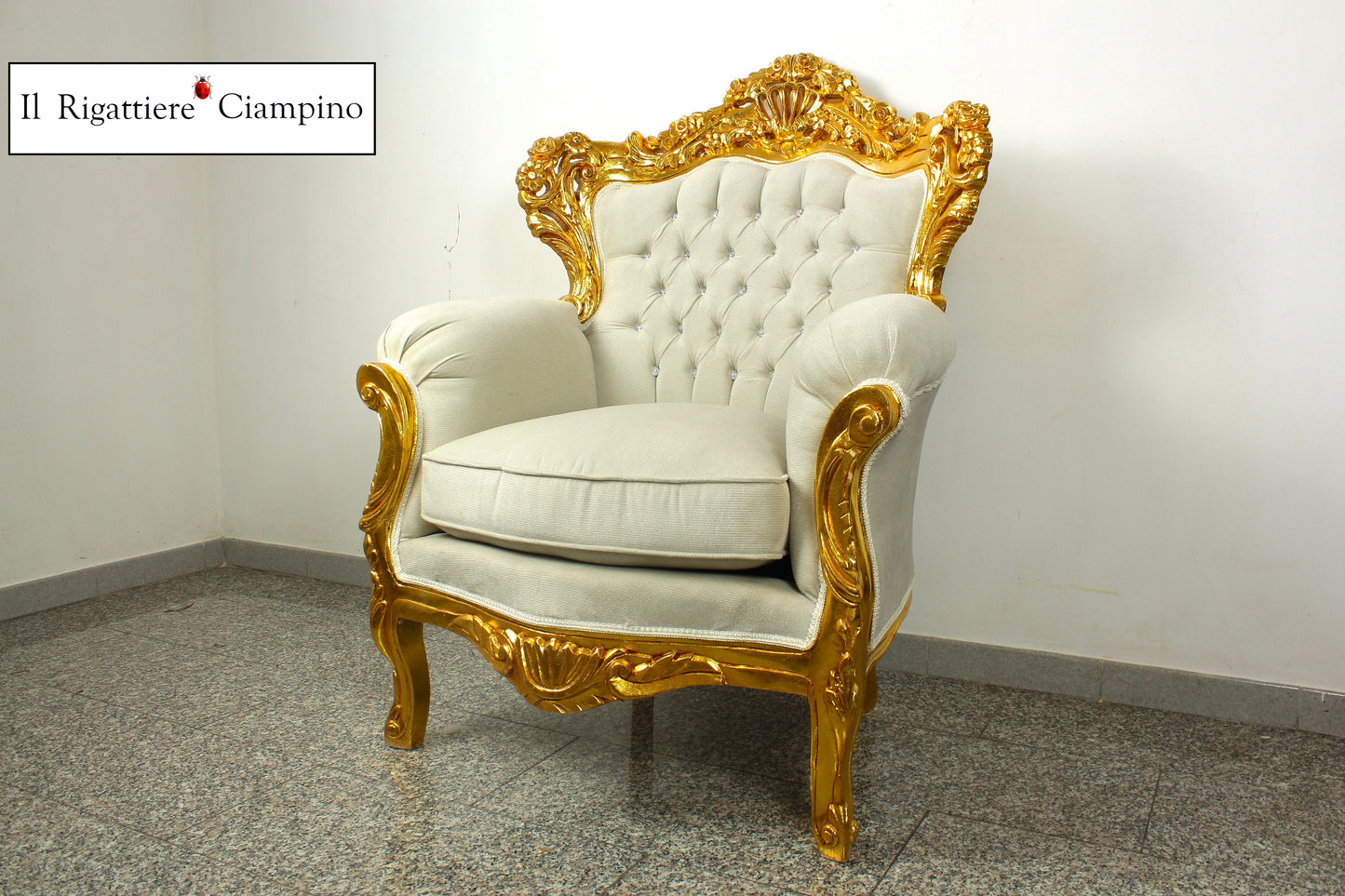Salotto completo stile Barocco oro e grigio in velluto