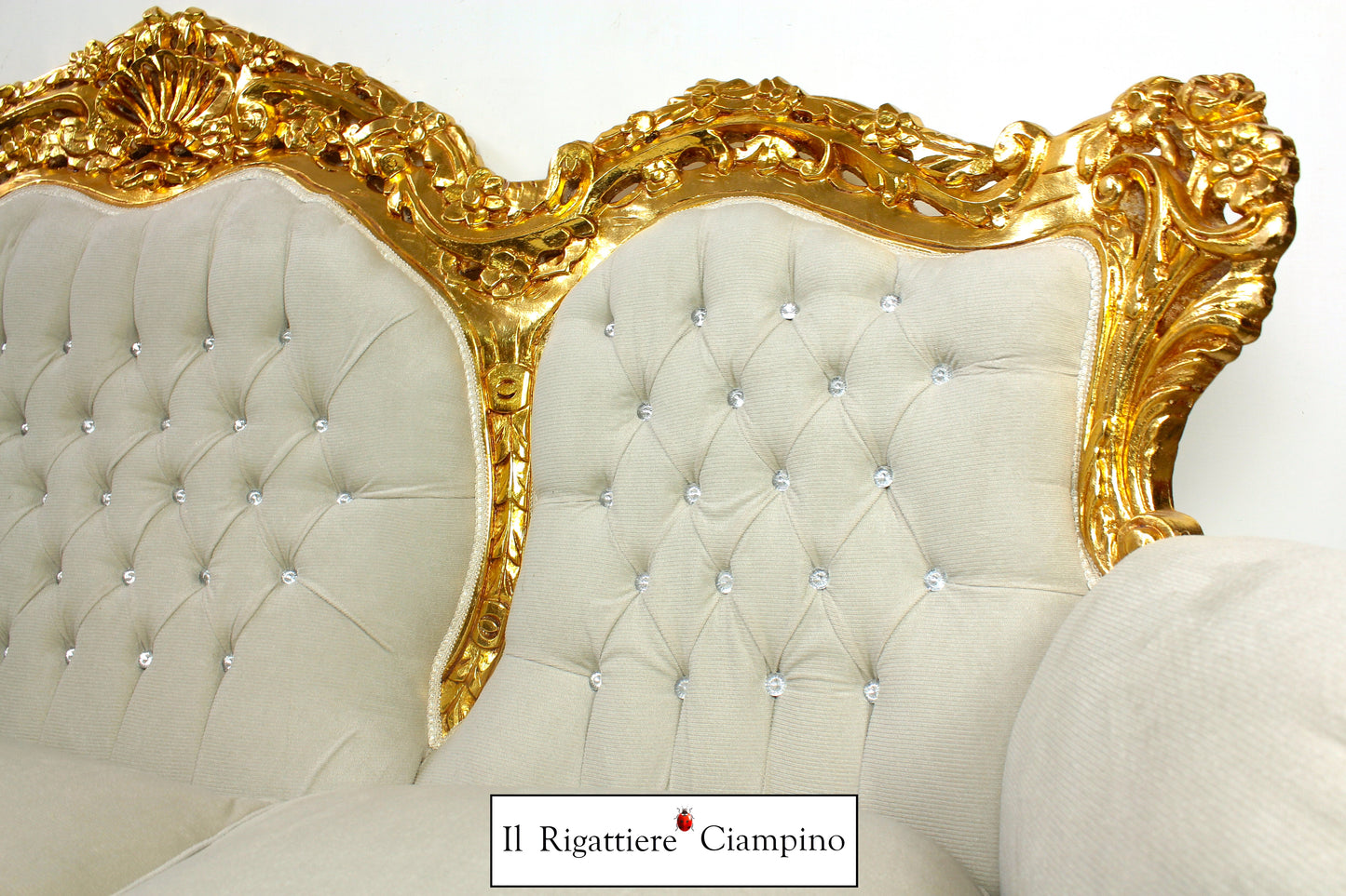 Salotto completo stile Barocco oro e grigio in velluto