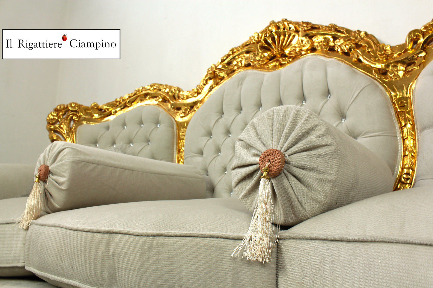 Salotto completo stile Barocco oro e grigio in velluto