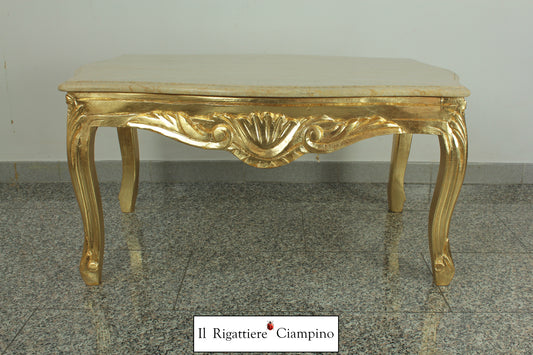Tavolino in foglia oro con piano in marmo