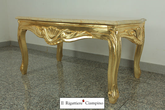 Tavolino in foglia oro con piano in marmo