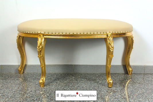 Panca scendiletto oro in ecopelle avorio