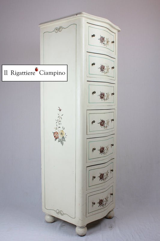 Settimino in stile provenzale avorio con decorazioni floreali dipinte a mano