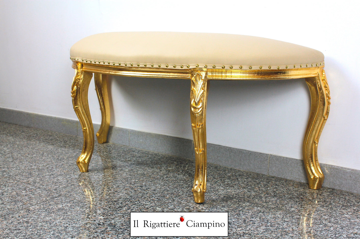 Panca scendiletto oro in ecopelle avorio