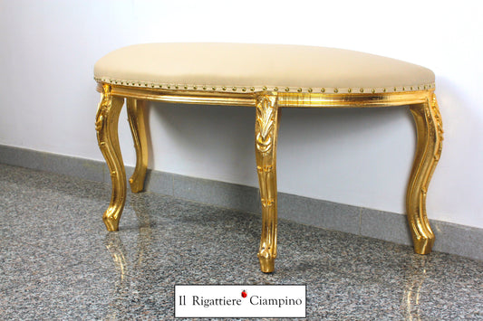 Panca scendiletto oro in ecopelle avorio