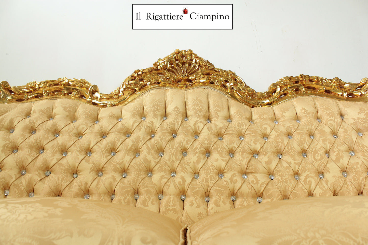 Set salotto in stile barocco, foglia oro e damasco