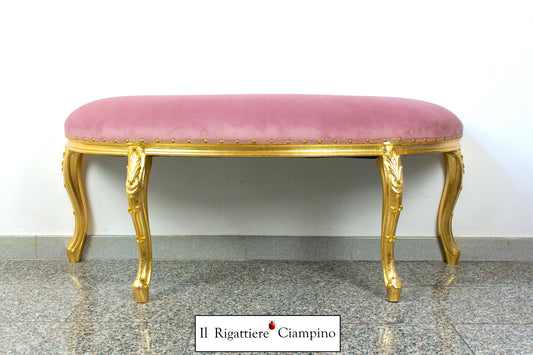 Panca scendiletto oro in velluto rosa