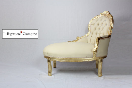 Dormeuse piccola in foglia oro con ecopelle avorio