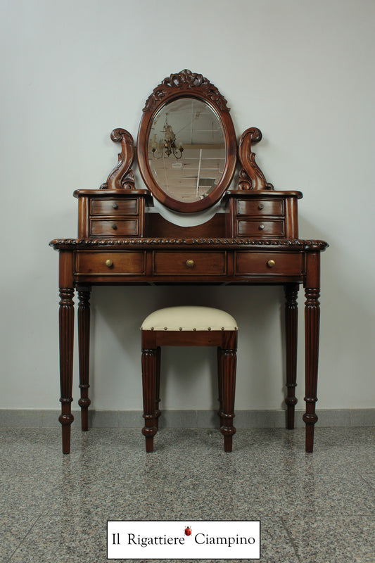 Toletta in stile inglese, legno mogano, bianca o marrone