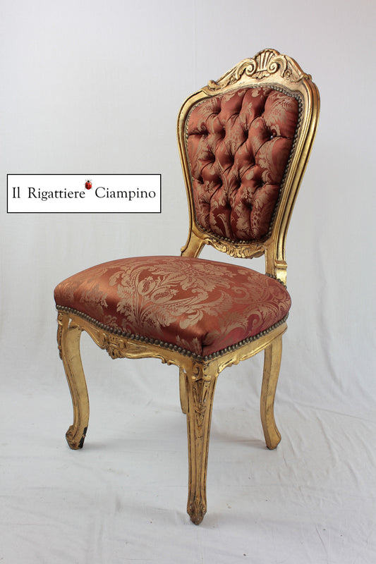 Sedia barocca damascata in foglia oro