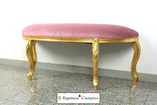 Panca scendiletto oro in velluto rosa