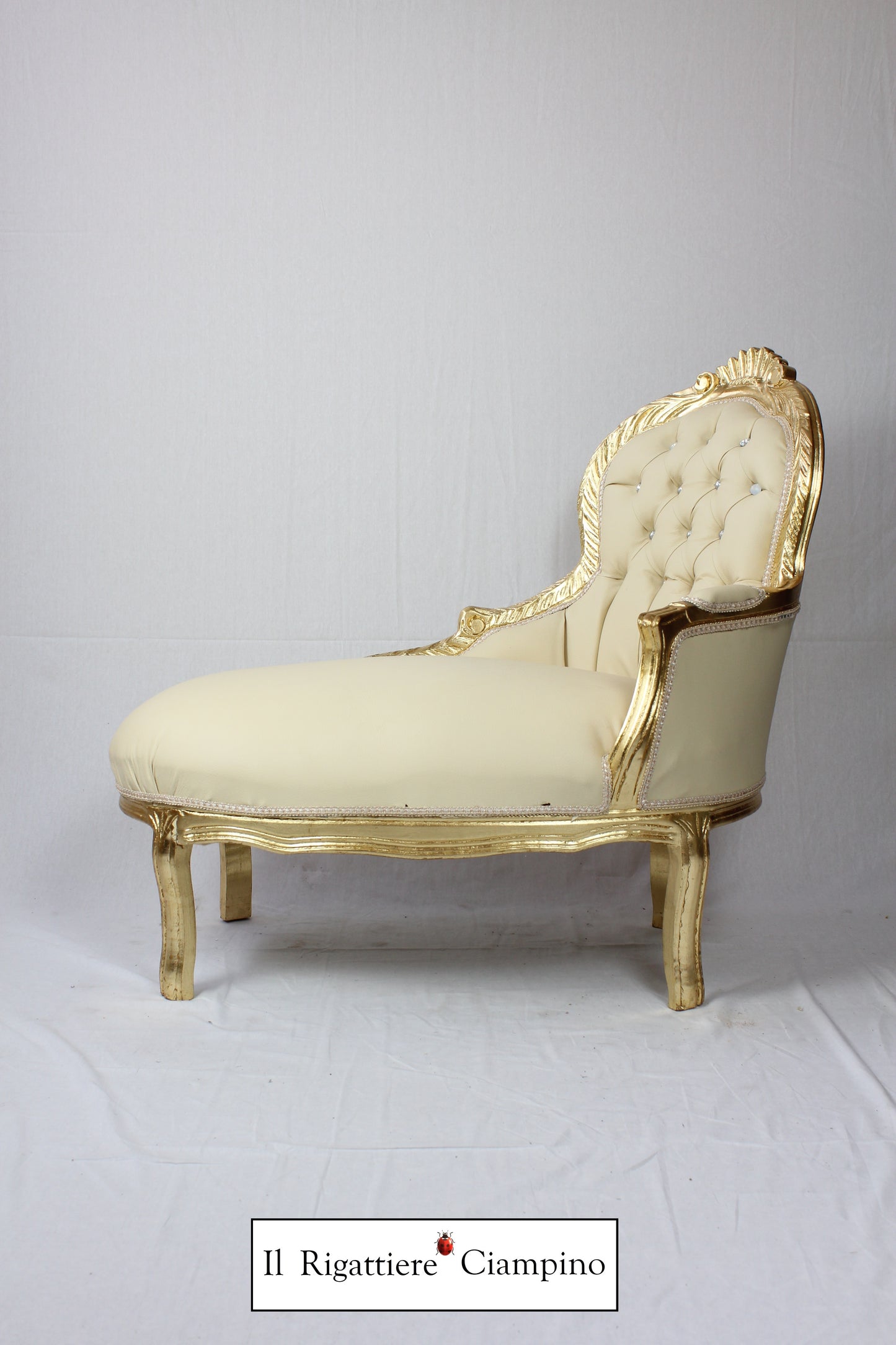 Dormeuse piccola in foglia oro con ecopelle avorio
