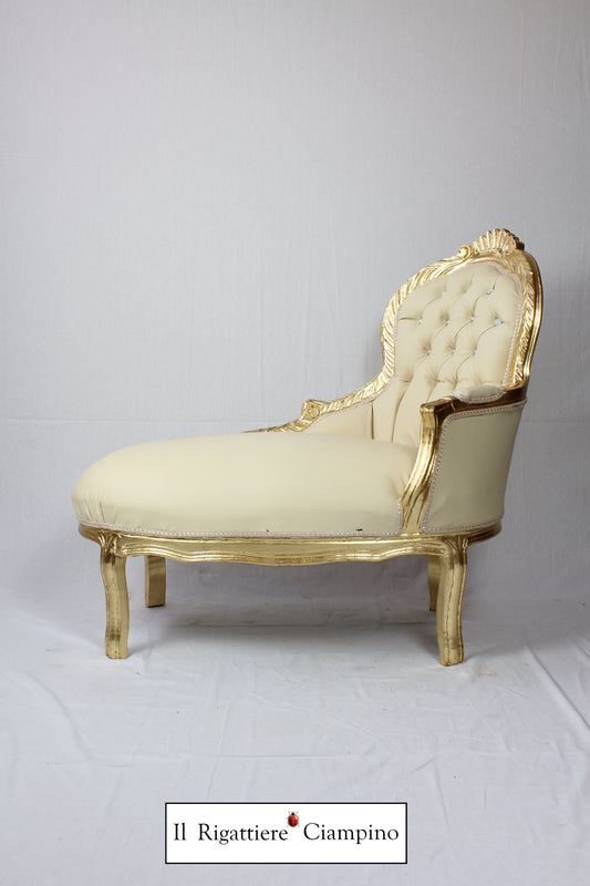 Dormeuse piccola in foglia oro con ecopelle avorio