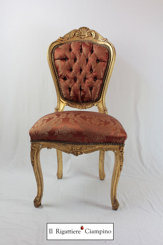 Sedia barocca damascata in foglia oro