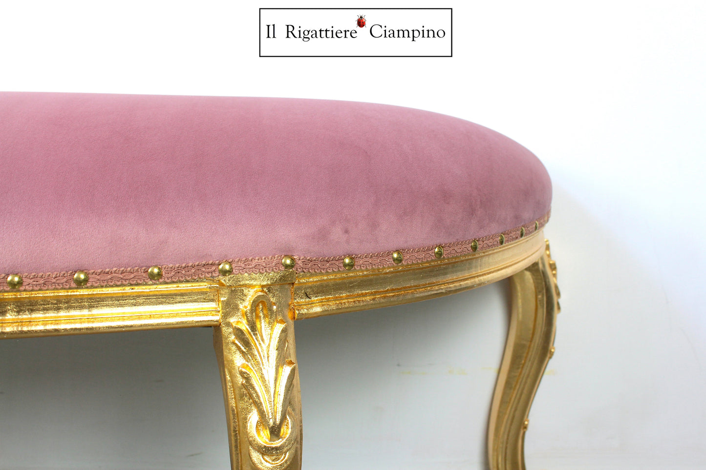 Panca scendiletto oro in velluto rosa