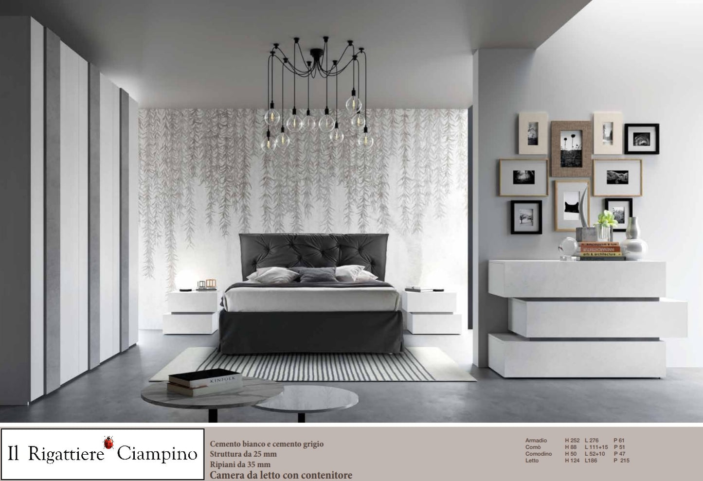 Camera da letto bianco cemento e grigio cemento con o senza contenitore