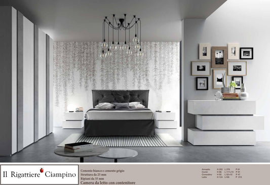 Camera da letto bianco cemento e grigio cemento con o senza contenitore