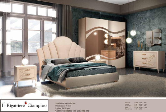 Camera da letto avorio con serigrafia oro con contenitore