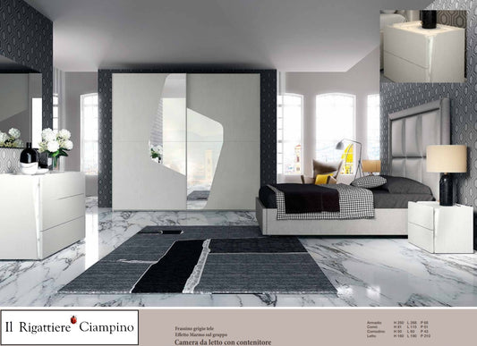 Camera da letto di colore grigio effetto marmo di gruppo con contenitore