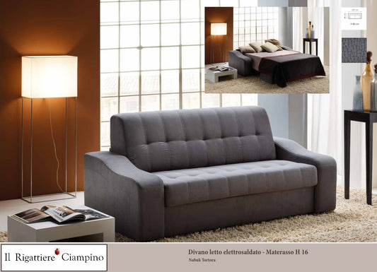 Divano letto grigio tortora elettrosaldato in nabuk