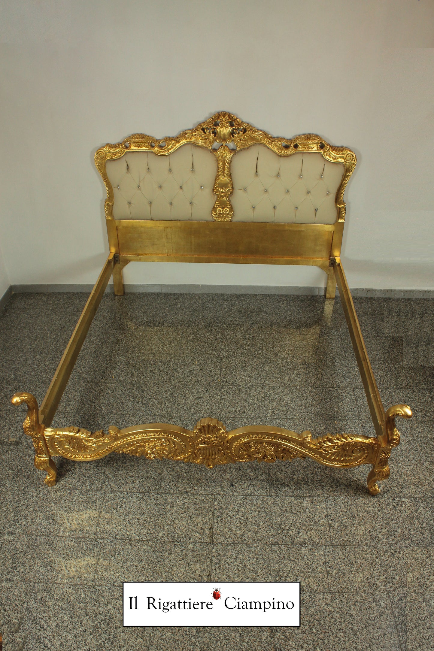 Letto Matrimoniale Narciso, foglia oro ed ecopelle avorio