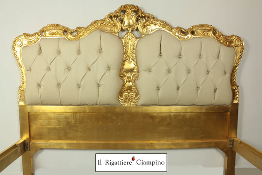 Letto Matrimoniale Narciso, foglia oro ed ecopelle avorio