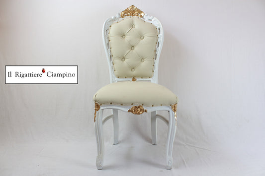 Sedia Natalia in stile barocco bianca con rifiniture oro