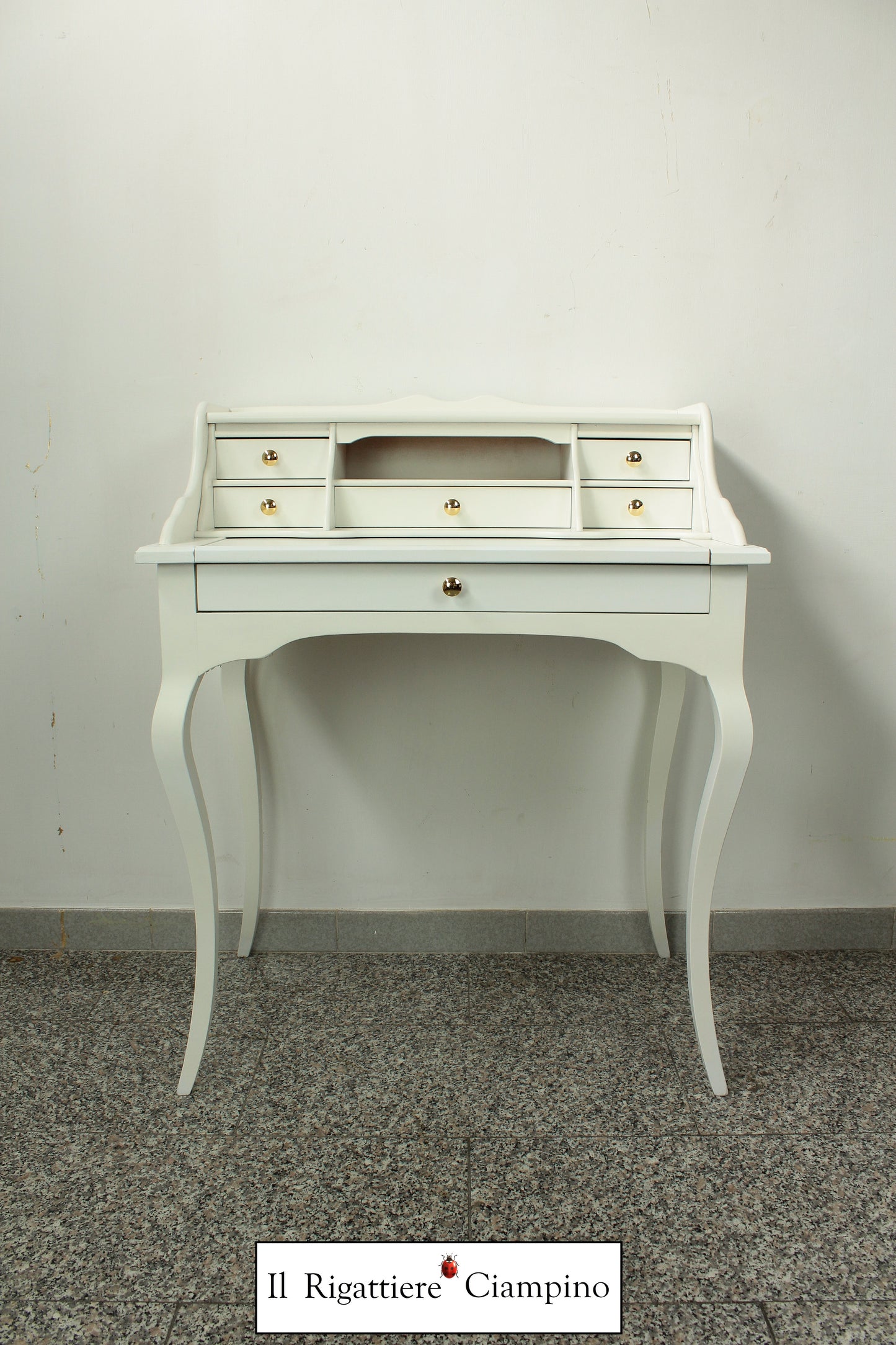 Scrittoio scrivania con cassetti e piano allungabile bianca