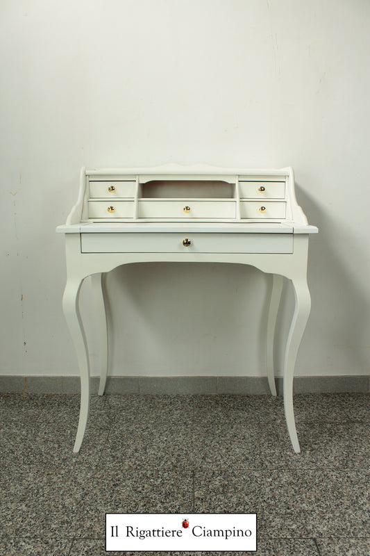 Scrittoio scrivania con cassetti e piano allungabile bianca