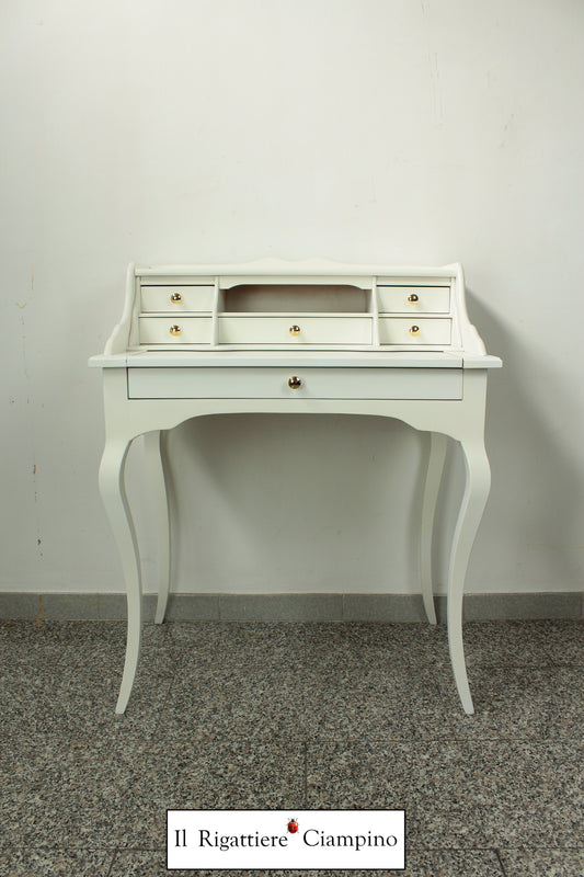 Scrittoio scrivania con cassetti e piano allungabile bianca