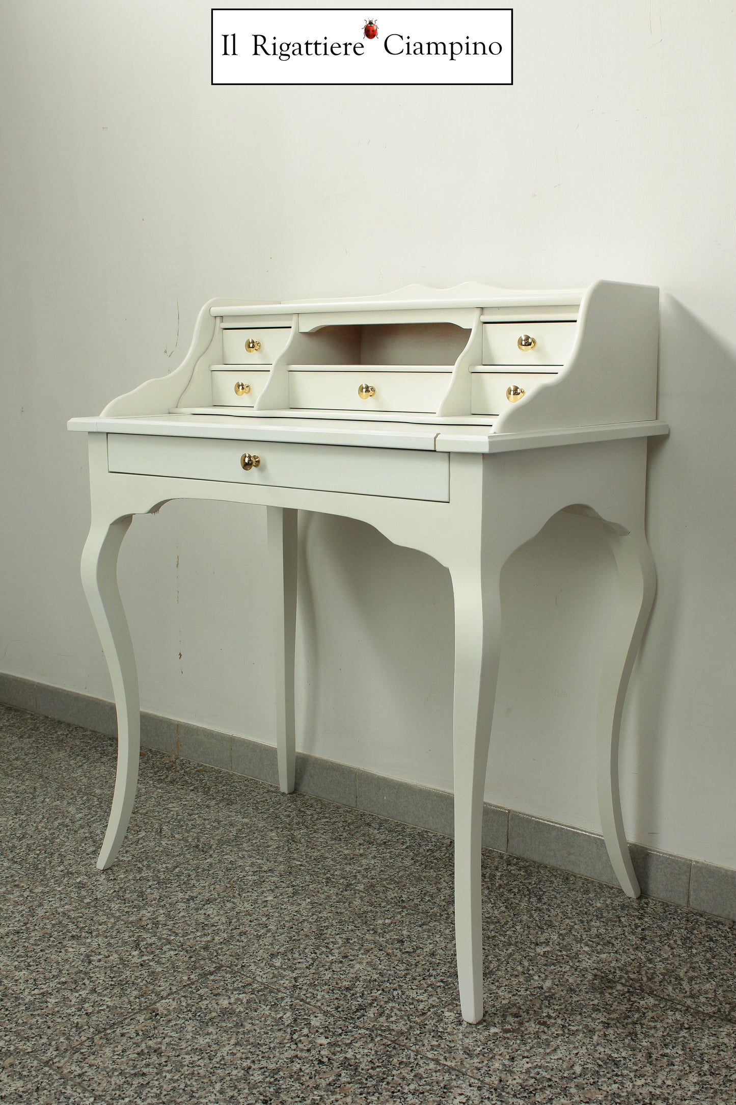 Scrittoio scrivania con cassetti e piano allungabile bianca